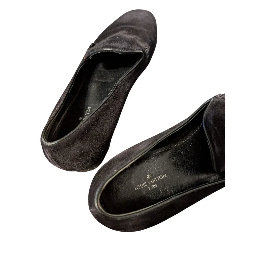 Louis Vuitton Women's Black Suede Loafers Slip-On Dress Shoes Made in Italy 5.5